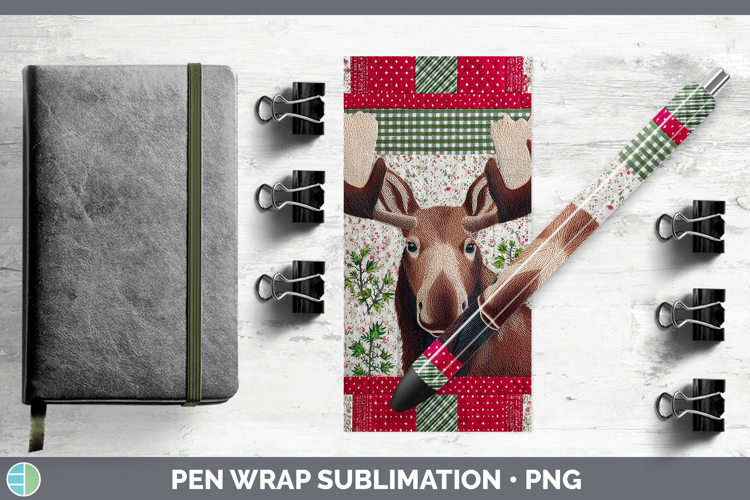 Moose Woodland Christmas Quilt Pen Wrap Sublimation Design