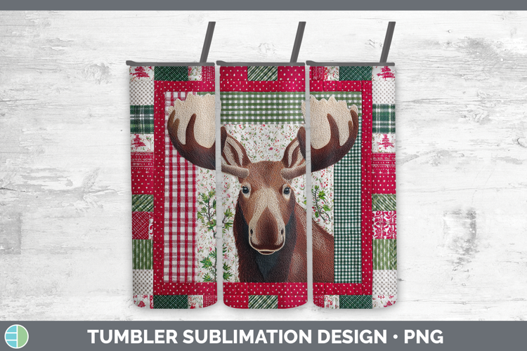 Moose Woodland Christmas Quilt Tumbler Sublimation Design