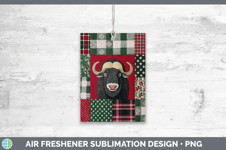 Musk Ox Woodland Christmas Quilt Air Freshener Sublimation D