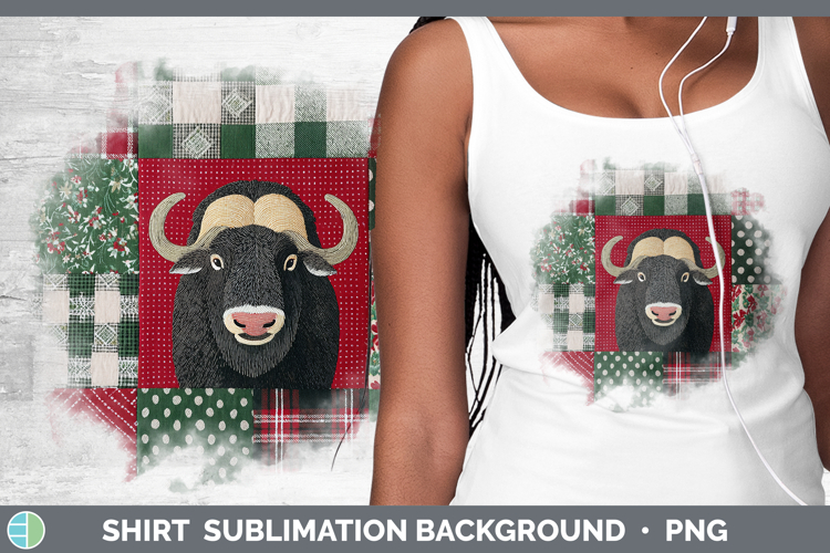 Musk Ox Woodland Christmas Quilt Shirt Sublimation Design