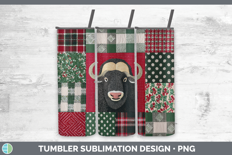 Musk Ox Woodland Christmas Quilt Tumbler Sublimation Design