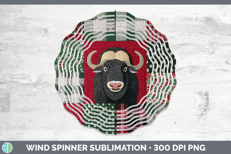Musk Ox Woodland Christmas Quilt Wind Spinner Sublimation De