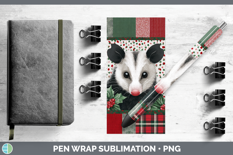 Opossum Woodland Christmas Quilt Pen Wrap Sublimation Design
