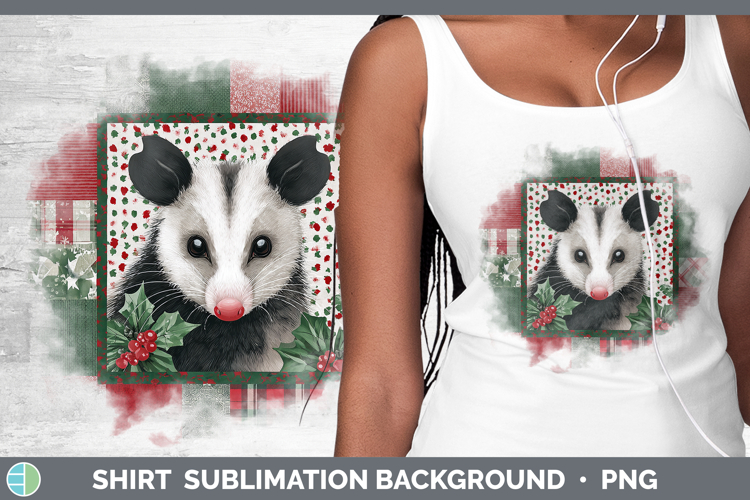 Opossum Woodland Christmas Quilt Shirt Sublimation Design