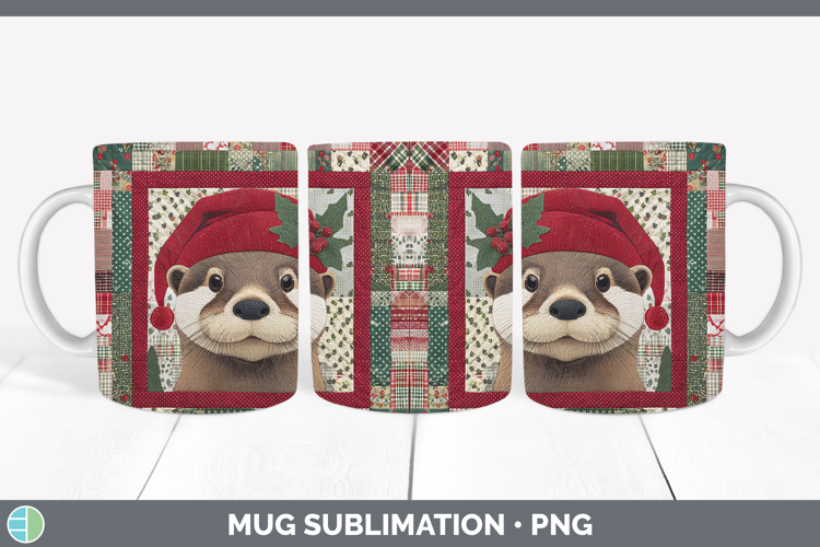 Otter Woodland Christmas Quilt Mug Wrap Sublimation Design