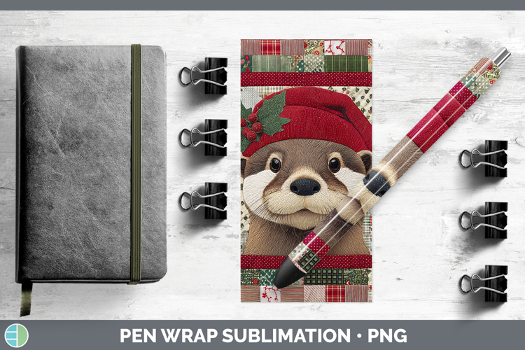 Otter Woodland Christmas Quilt Pen Wrap Sublimation Design