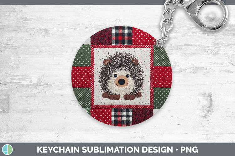 Porcupine Woodland Christmas Quilt Keychain Sublimation Desi