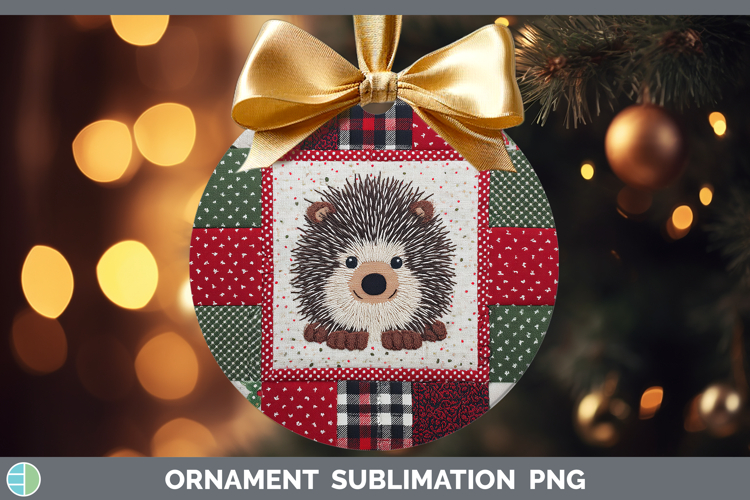 Porcupine Woodland Christmas Quilt Ornament Sublimation Desi