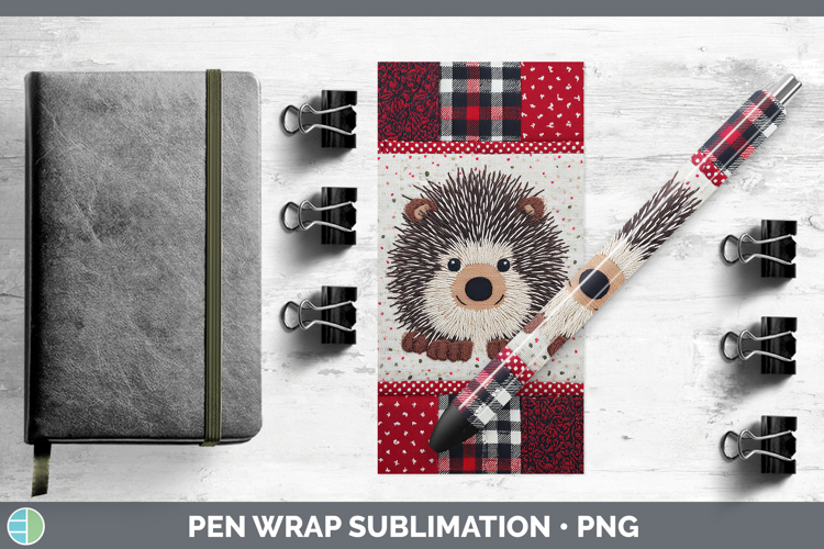 Porcupine Woodland Christmas Quilt Pen Wrap Sublimation Desi