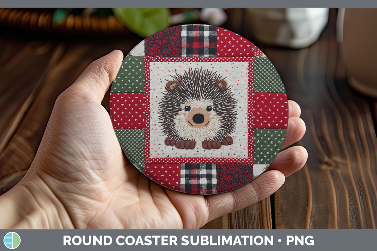 Porcupine Woodland Christmas Quilt Round Coaster Sublimation