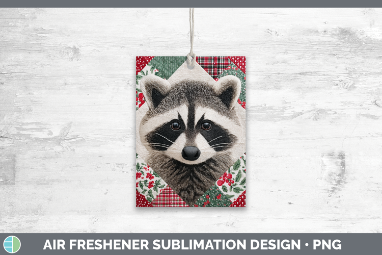 Raccoon Woodland Christmas Quilt Air Freshener Sublimation D