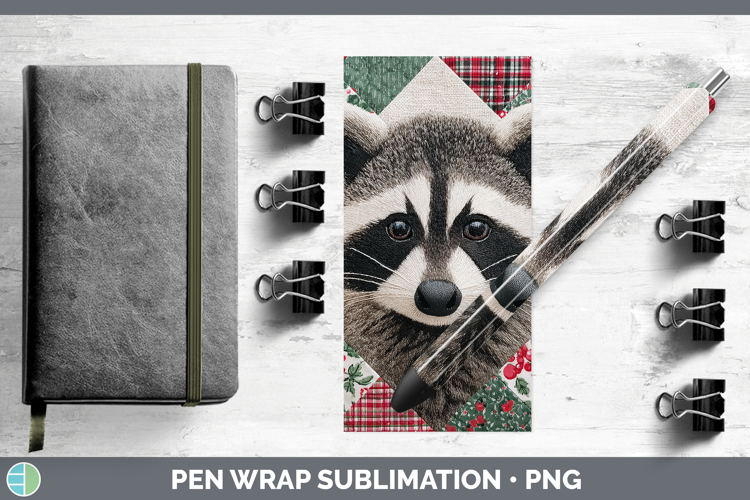 Raccoon Woodland Christmas Quilt Pen Wrap Sublimation Design