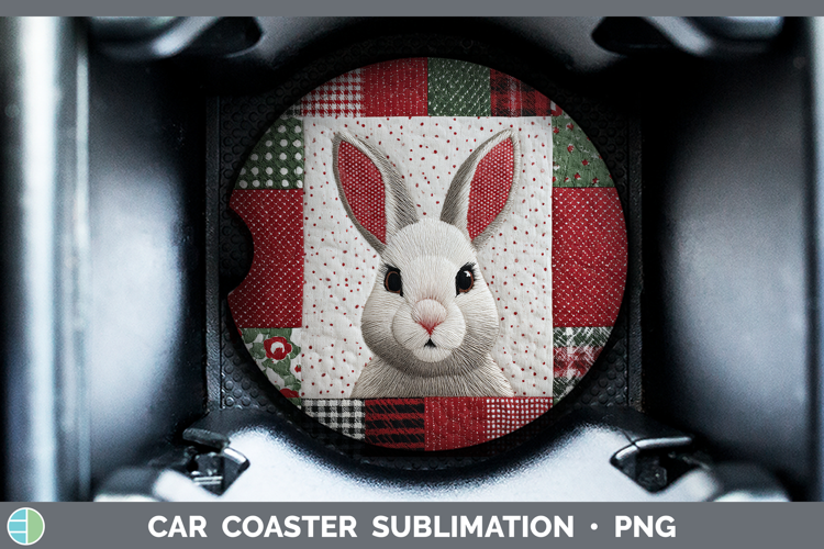 Snowshoe Hare Woodland Christmas Quilt Car Coaster Sublimati