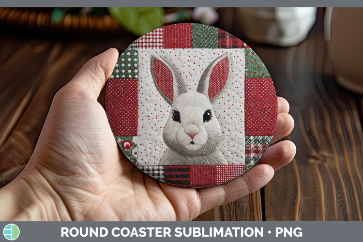 Snowshoe Hare Woodland Christmas Quilt Round Coaster Sublima