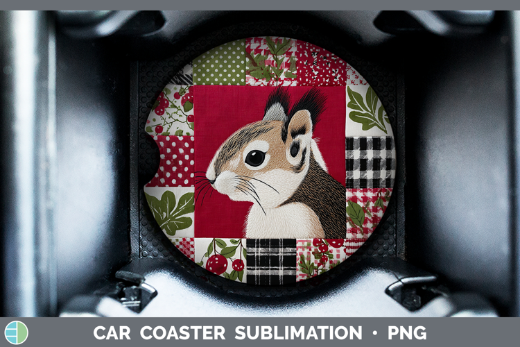 Squirrel Woodland Christmas Quilt Car Coaster Sublimation De