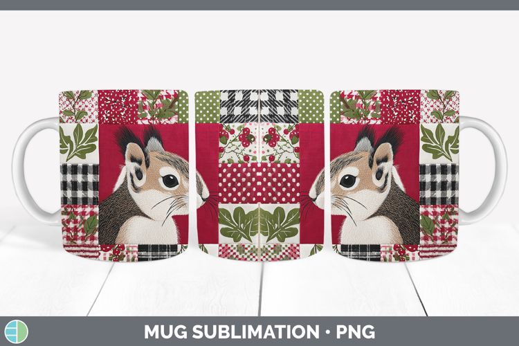 Squirrel Woodland Christmas Quilt Mug Wrap Sublimation Desig