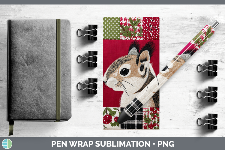 Squirrel Woodland Christmas Quilt Pen Wrap Sublimation Desig