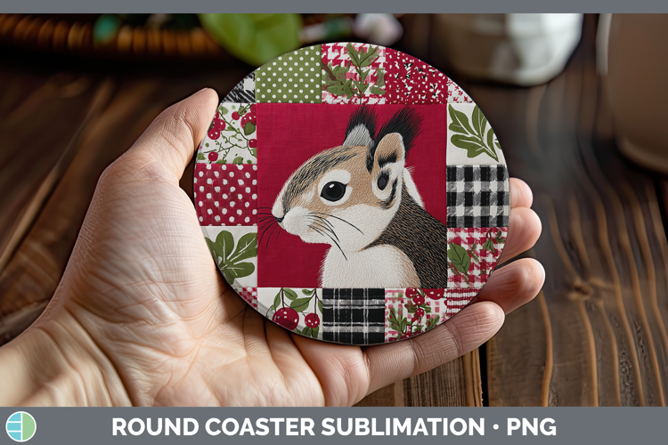 Squirrel Woodland Christmas Quilt Round Coaster Sublimation