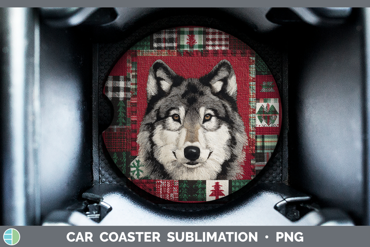 Wolf Woodland Christmas Quilt Car Coaster Sublimation Design