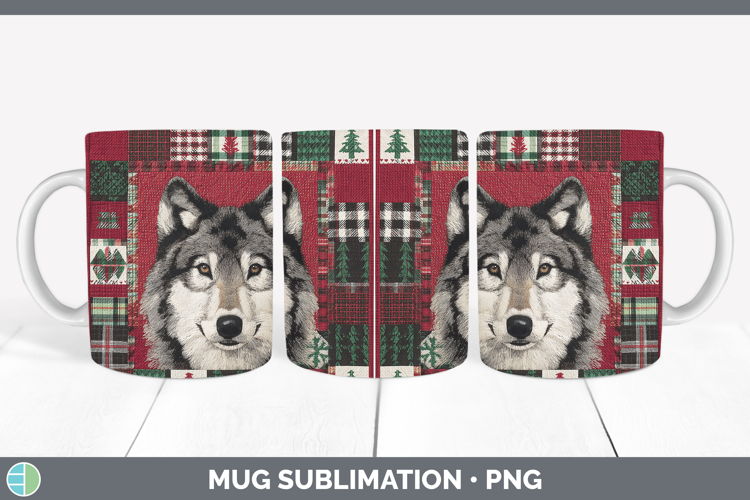 Wolf Woodland Christmas Quilt Mug Wrap Sublimation Design