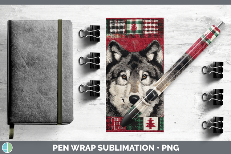 Wolf Woodland Christmas Quilt Pen Wrap Sublimation Design
