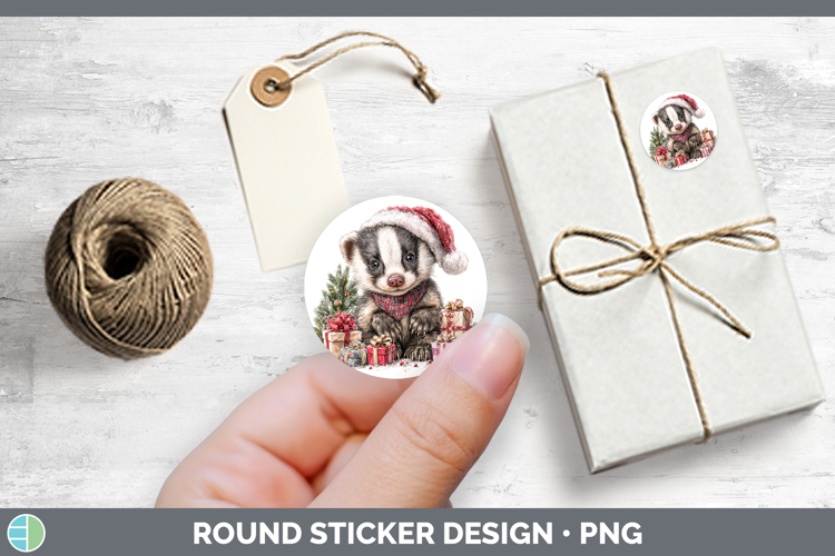 Woodland Christmas Santa Badger Stickers | Round Labels Desi