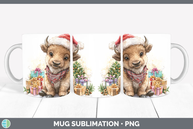 Woodland Christmas Santa Bison Mug Wrap Sublimation Coffee C