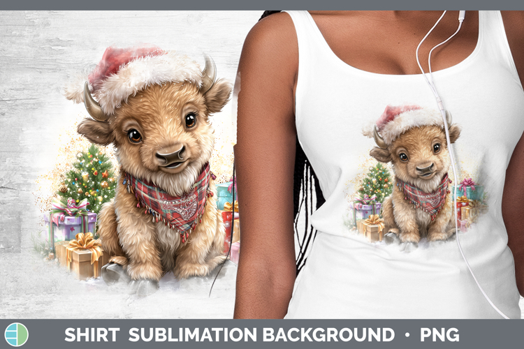 Woodland Christmas Santa Bison Shirt Sublimation Background