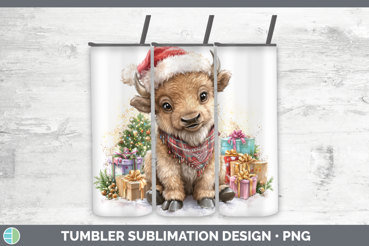Woodland Christmas Santa Bison Tumbler Sublimation 20 oz Ski