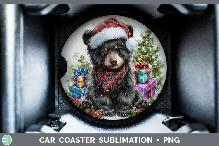 Woodland Christmas Santa Black Bear Car Coaster Sublimation