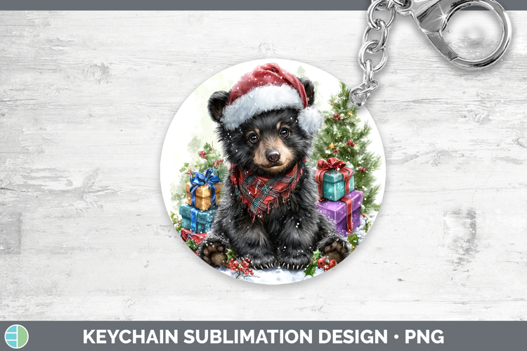Woodland Christmas Santa Black Bear Keychain Sublimation Key
