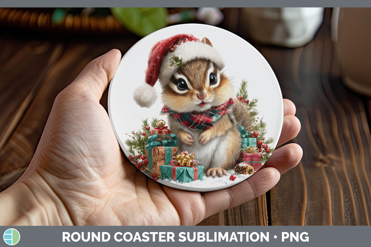 Woodland Christmas Santa Chipmunk Round Coaster Sublimation