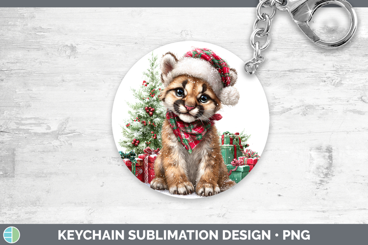 Woodland Christmas Santa Cougar Keychain Sublimation Keyring