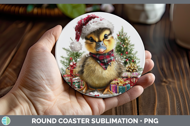 Woodland Christmas Santa Duck Round Coaster Sublimation Coas