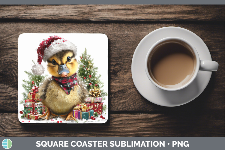 Woodland Christmas Santa Duck Square Coaster Sublimation Coa