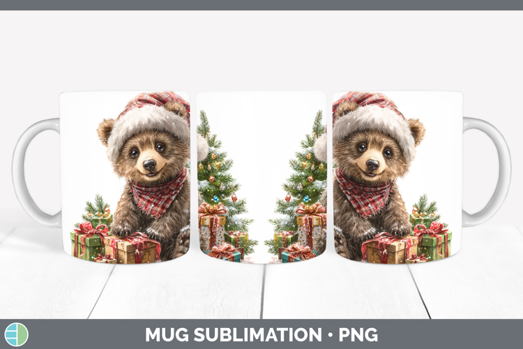 Woodland Christmas Santa Grizzly Bear Mug Wrap Sublimation C