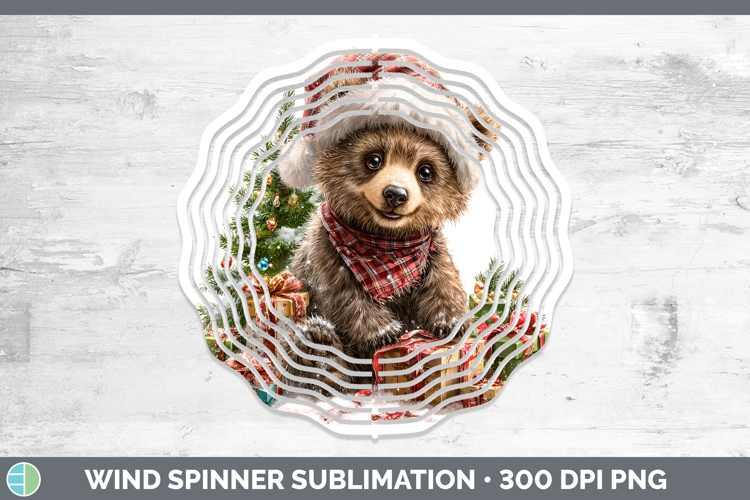 Woodland Christmas Santa Grizzly Bear Wind Spinner Sublimati