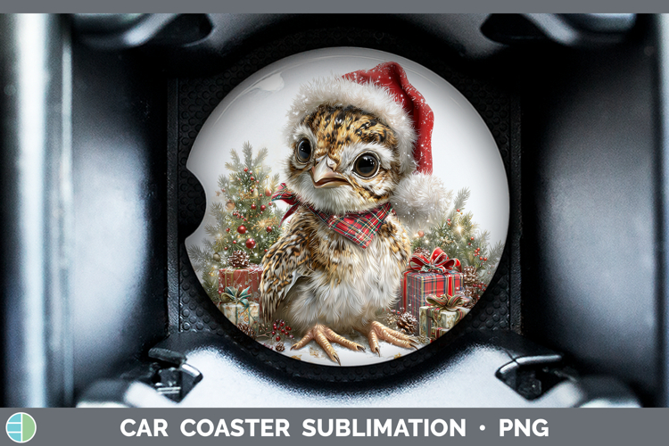 Woodland Christmas Santa Grouse Car Coaster Sublimation Des