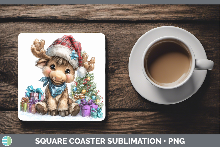 Woodland Christmas Santa Moose Square Coaster Sublimation Co