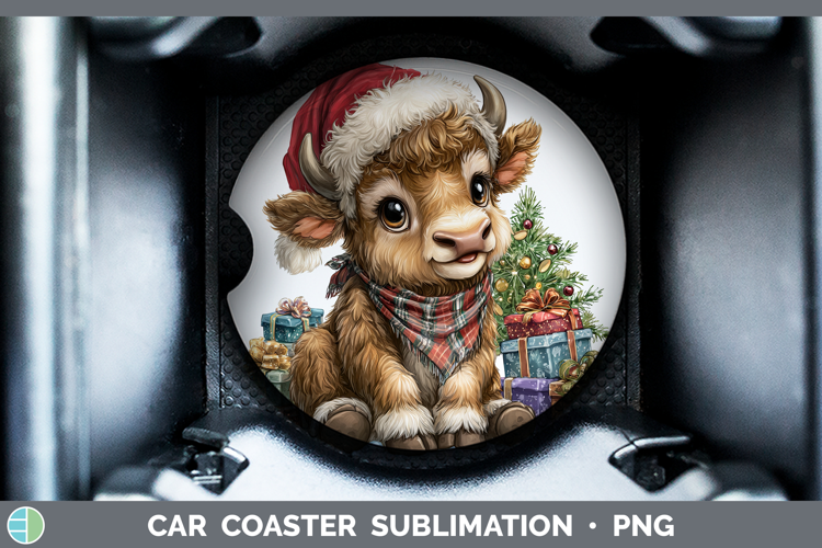 Woodland Christmas Santa Musk Ox Car Coaster Sublimation De