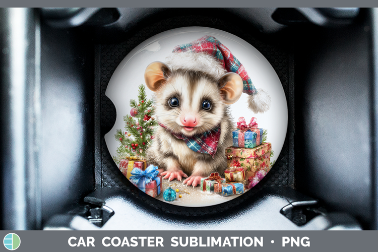 Woodland Christmas Santa Opossum Car Coaster Sublimation De