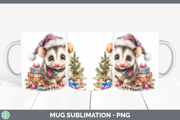 Woodland Christmas Santa Opossum Mug Wrap Sublimation Coffee