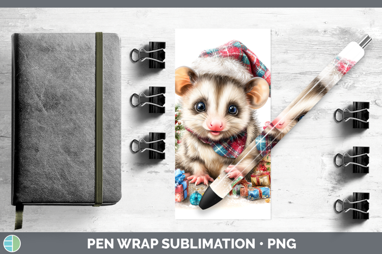 Woodland Christmas Santa Opossum Pen Wrap Sublimation Pen De