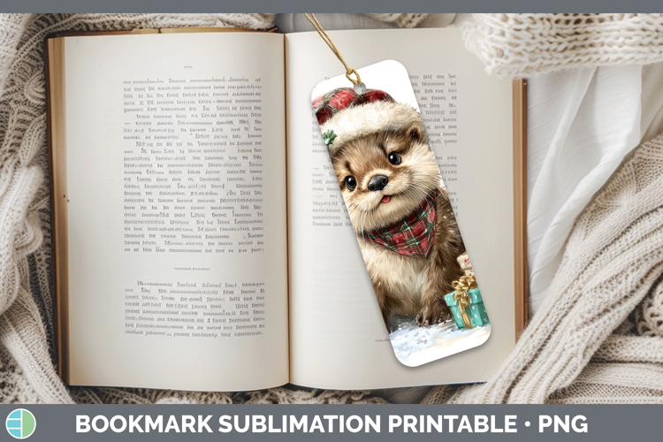 Woodland Christmas Santa Otter Bookmark Sublimation Printabl