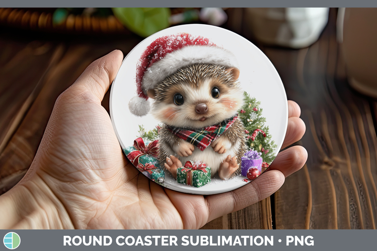 Woodland Christmas Santa Porcupine Round Coaster Sublimation