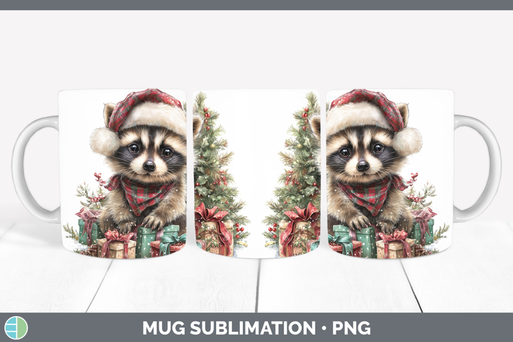 Woodland Christmas Santa Raccoon Mug Wrap Sublimation Coffee