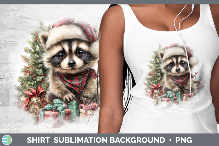 Woodland Christmas Santa Raccoon Shirt Sublimation Backgroun