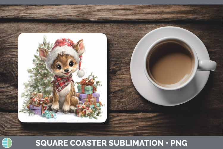 Woodland Christmas Santa Reindeer Square Coaster Sublimation