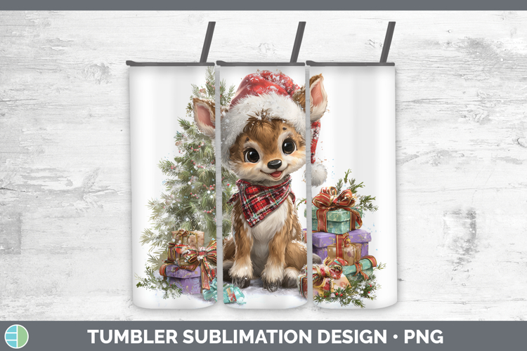 Woodland Christmas Santa Reindeer Tumbler Sublimation 20 oz
