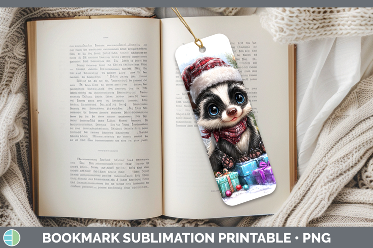 Woodland Christmas Santa Skunk Bookmark Sublimation Printabl
